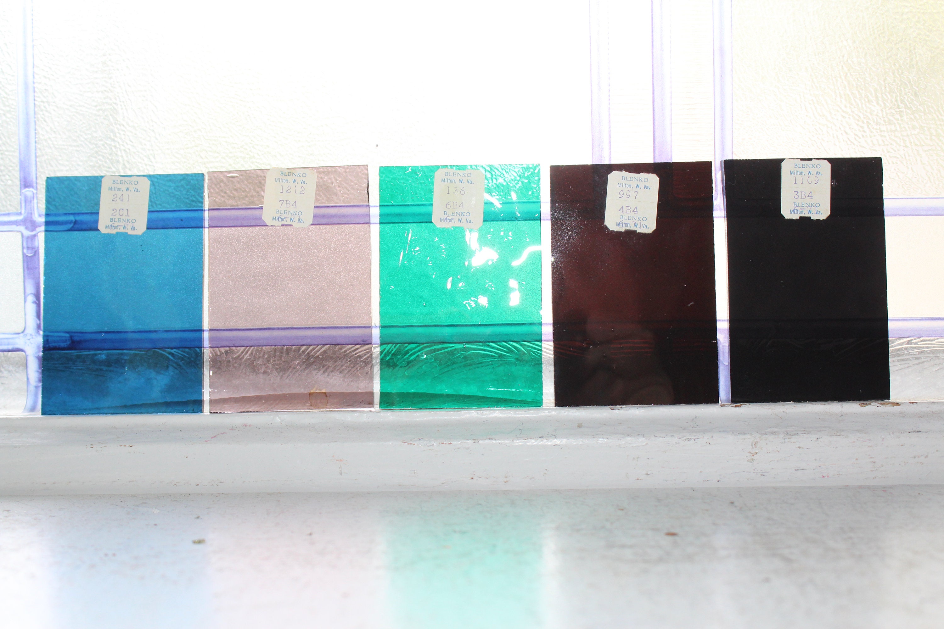 5 Vintage Blenko Stained Glass Sample Blocks 2 x 3