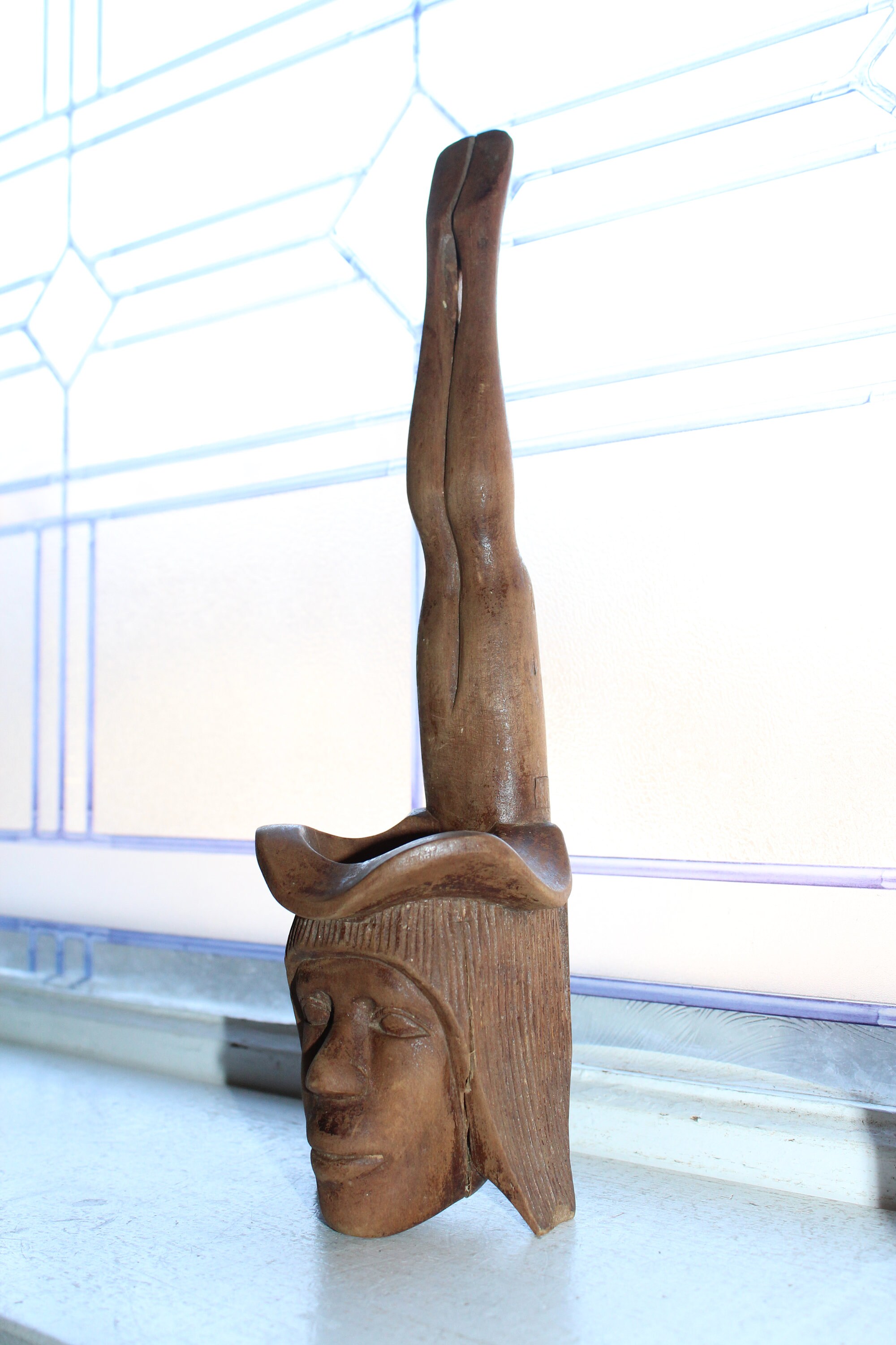 Large Antique Folk Art Wall Box Match Holder Carved Wood Early 1900s