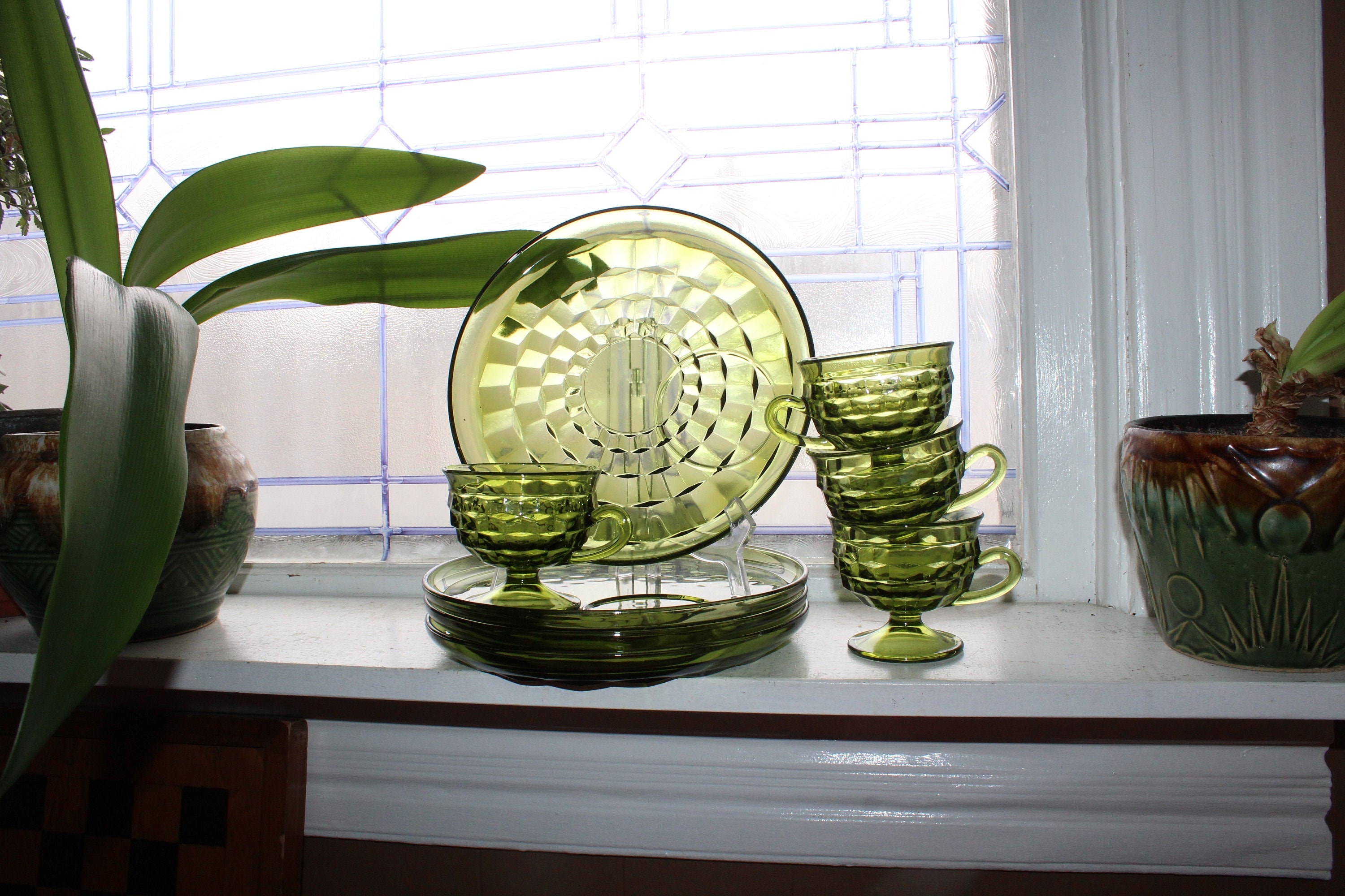 Glass luncheon plates with cups store