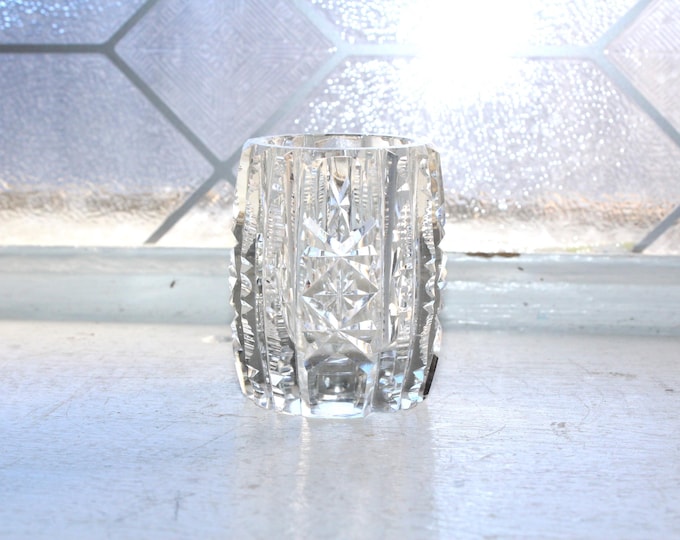 Vintage American Brilliant Cut Crystal Toothpick Holder Starburst & Diamond