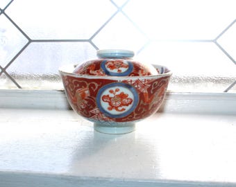 Antique Japanese Porcelain Imari Ware Rice Bowl and Lid