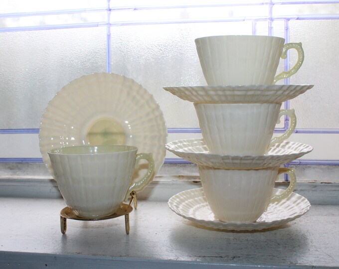 4 Belleek Limpet Cup and Saucer Sets 2nd Green Mark
