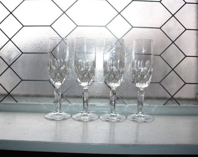 4 Vintage Mikasa Crystal Sonnet Champagne Flutes 1970s