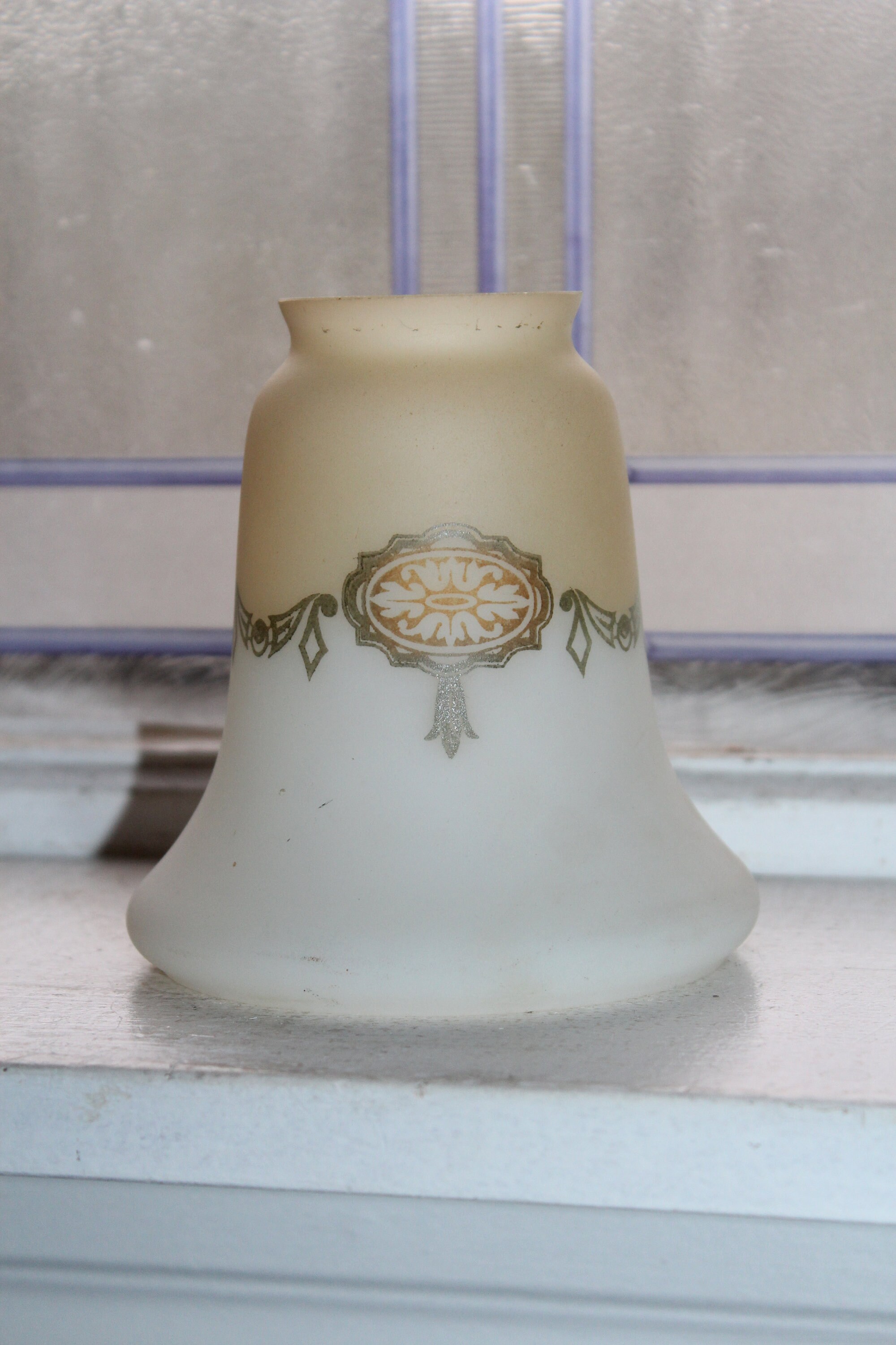 Antique Tan and White Victorian Glass Lamp Shade