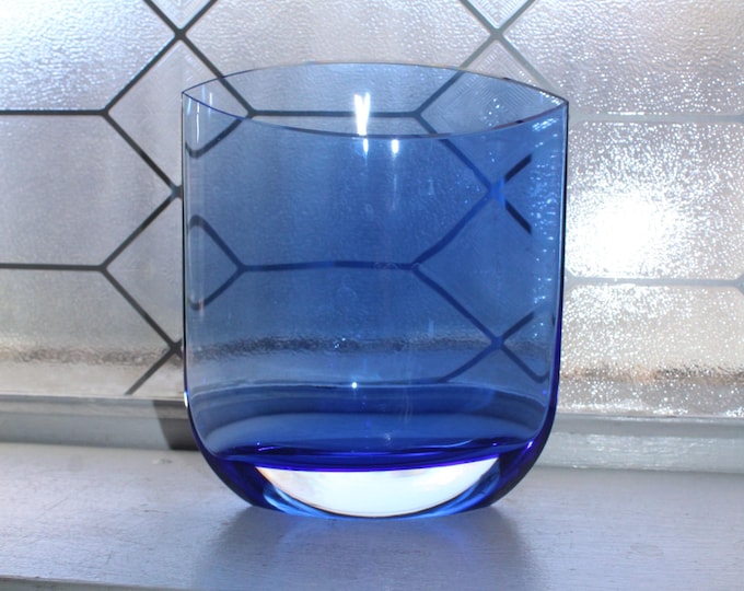 Vintage Blue Art Glass Oval Vase