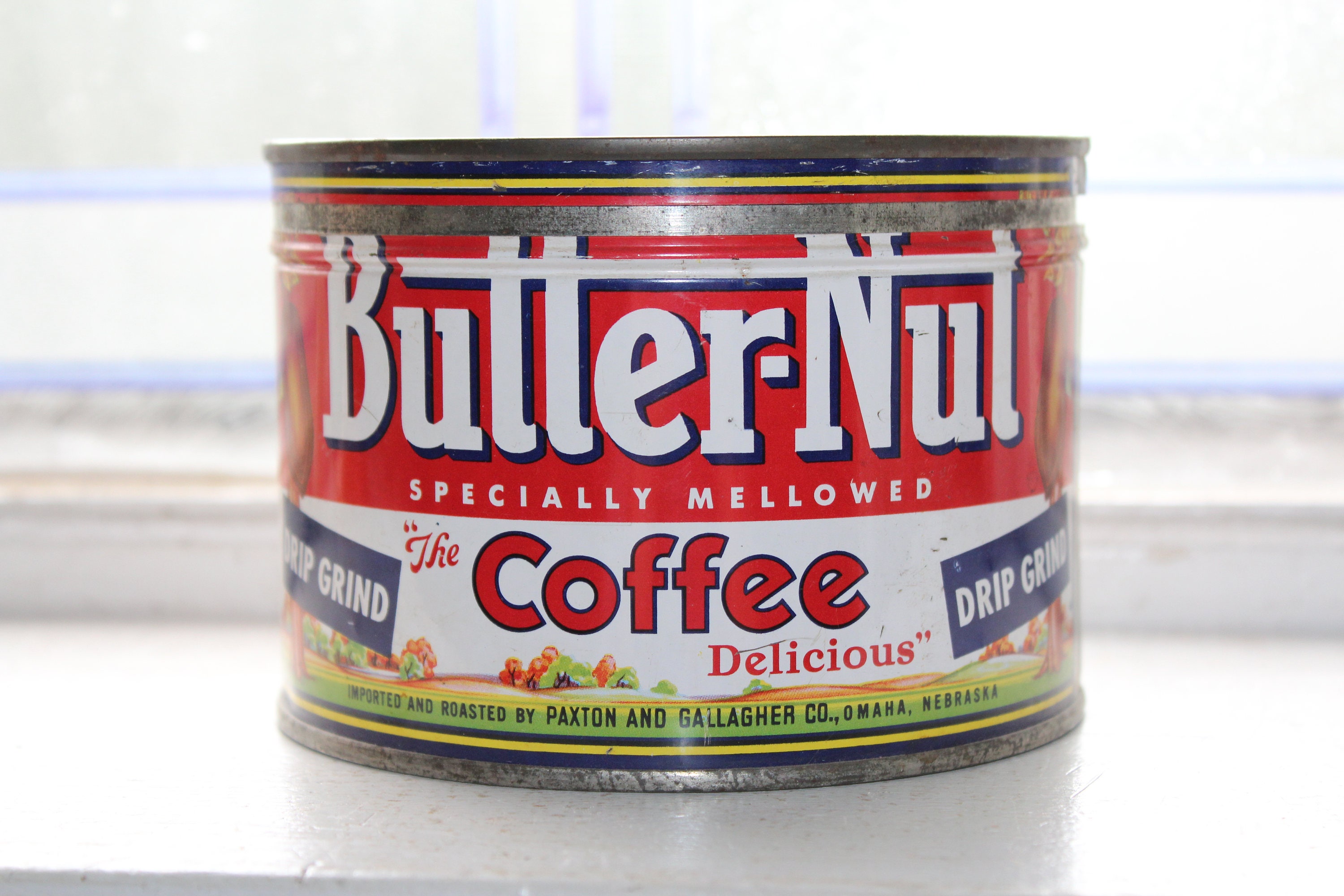 Vintage Coffee Tin Butter Nut Coffee Can 3 Lb Size Rustic Farmhouse