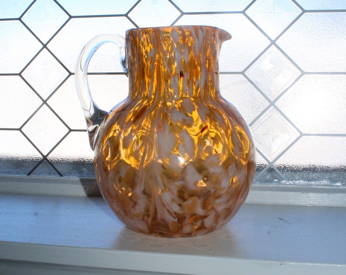 Vintage Spatter Glass Bullseye Pitcher Mottled Orange and White