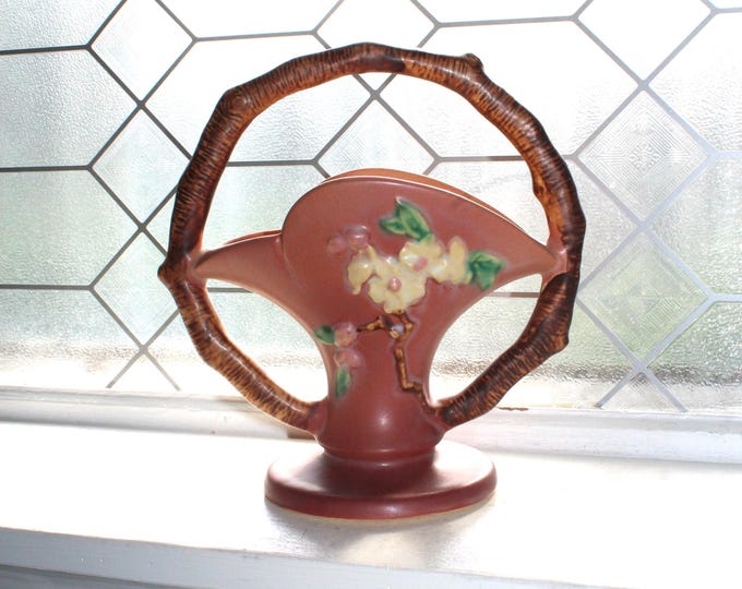 Roseville Pottery Basket Apple Blossom Vintage 1940s 309-8"