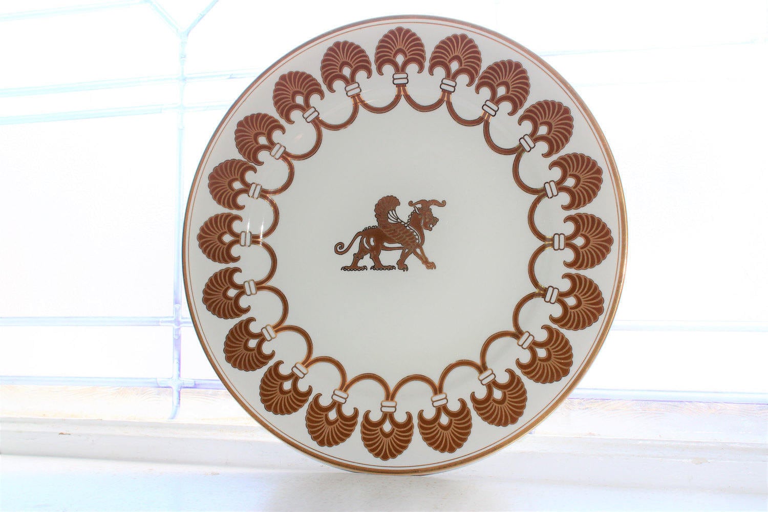 4 Fitz & Floyd Alexandria Dinner Plates Griffin Gold Lion Egyptian