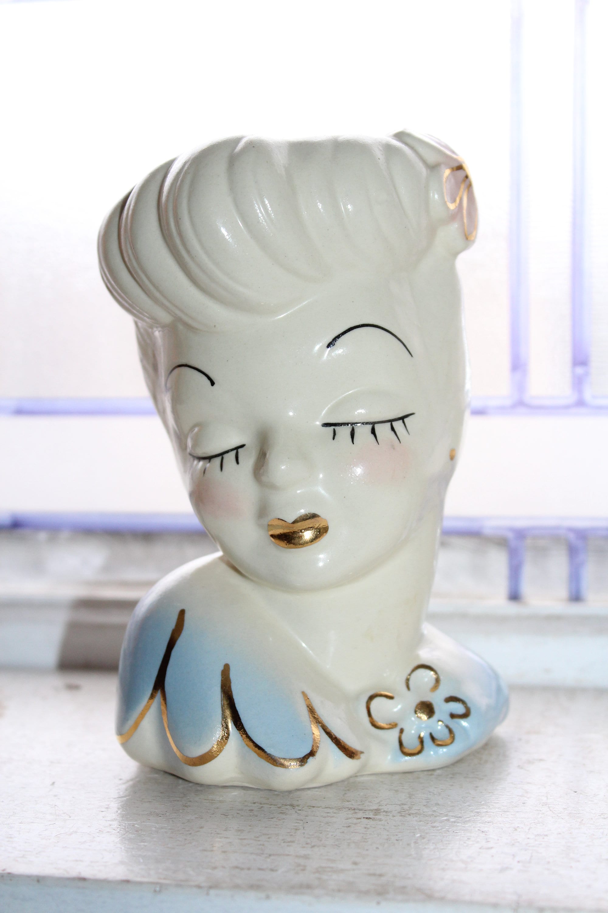 Vintage Lady Head Vase Glamour Girl
