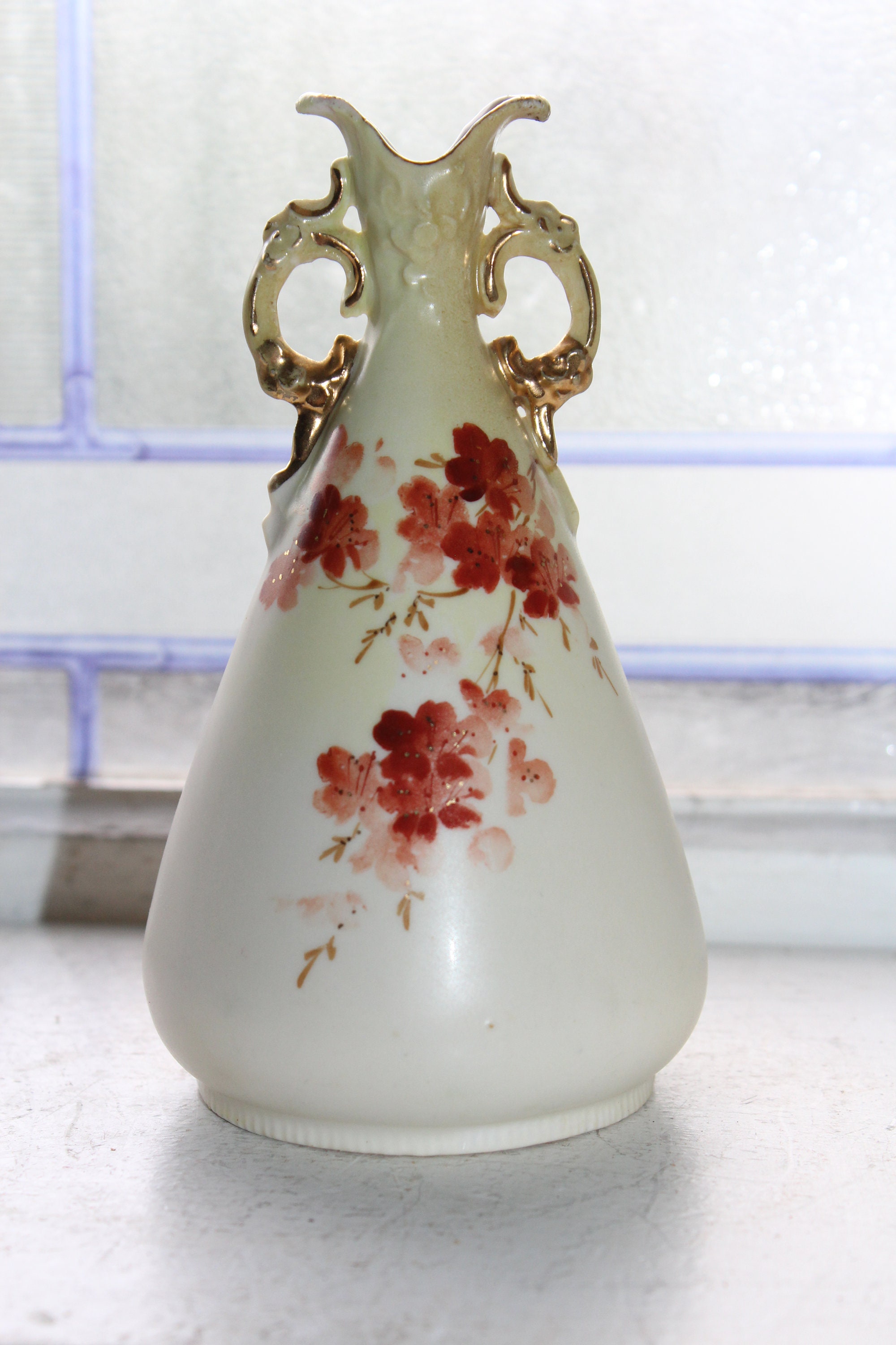 Antique Hand Painted European Porcelain Bud Vase Late 1800s