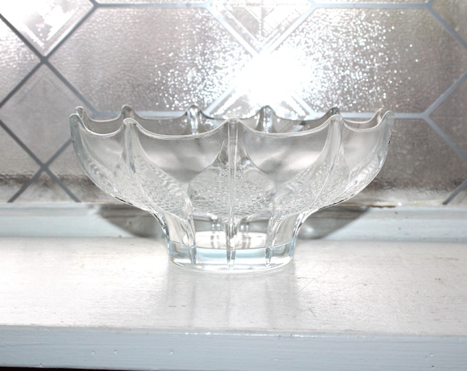 Vintage Swedish Nybro Crystal Flower Bowl Scandinavian