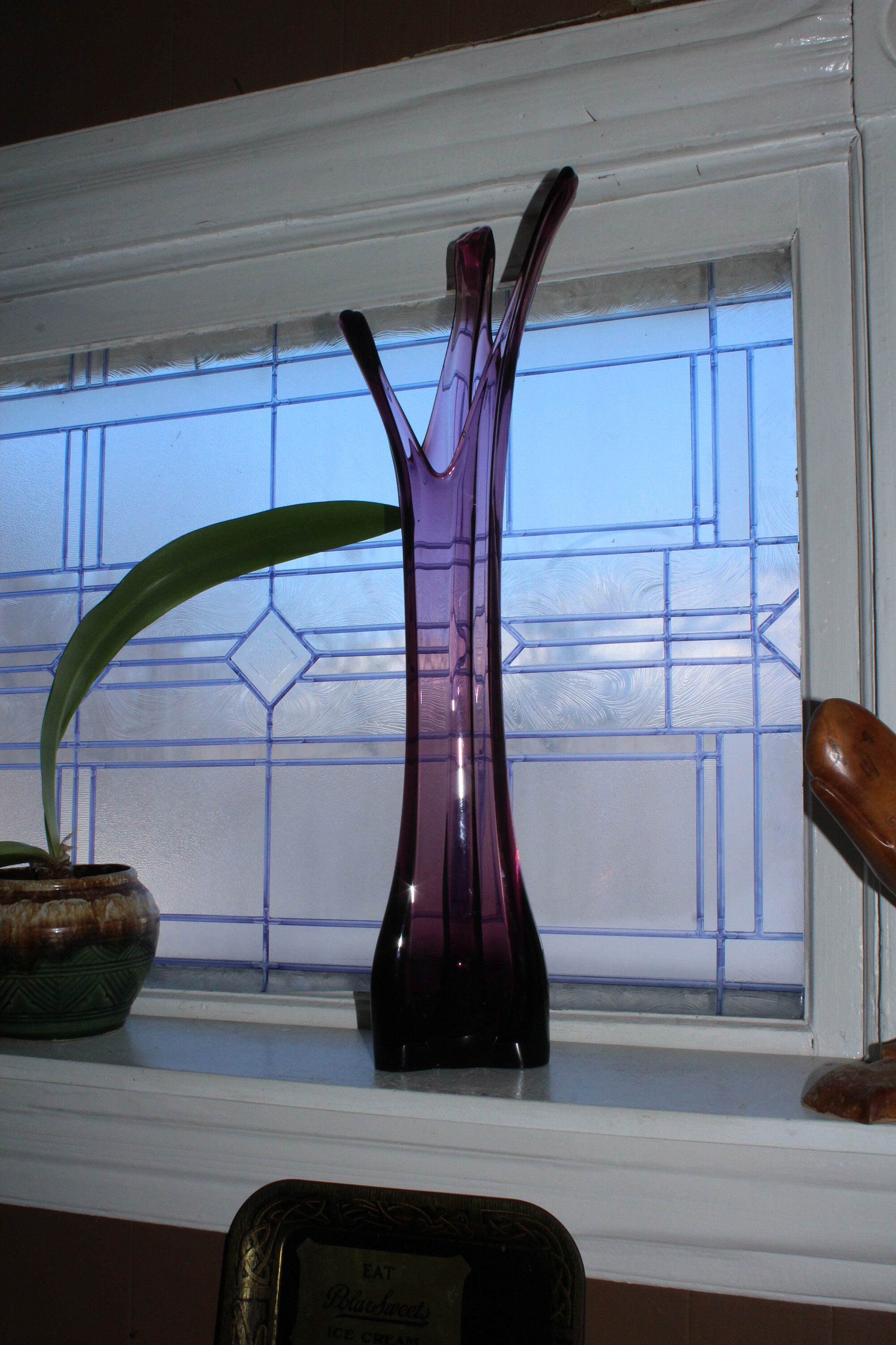 RESERVED Large Purple Swung Glass Vase 25.5 Vintage Mid Century Modern