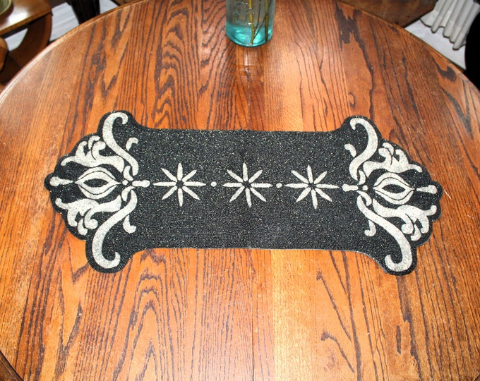 Vintage Elegant Black and Silver Beaded Table Runner