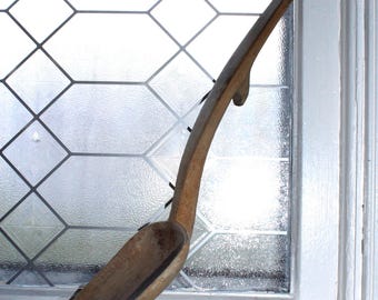 Cucharón grande de madera americana antiguo, de 1800, de 16 pulgadas, hecho a mano, primitivo