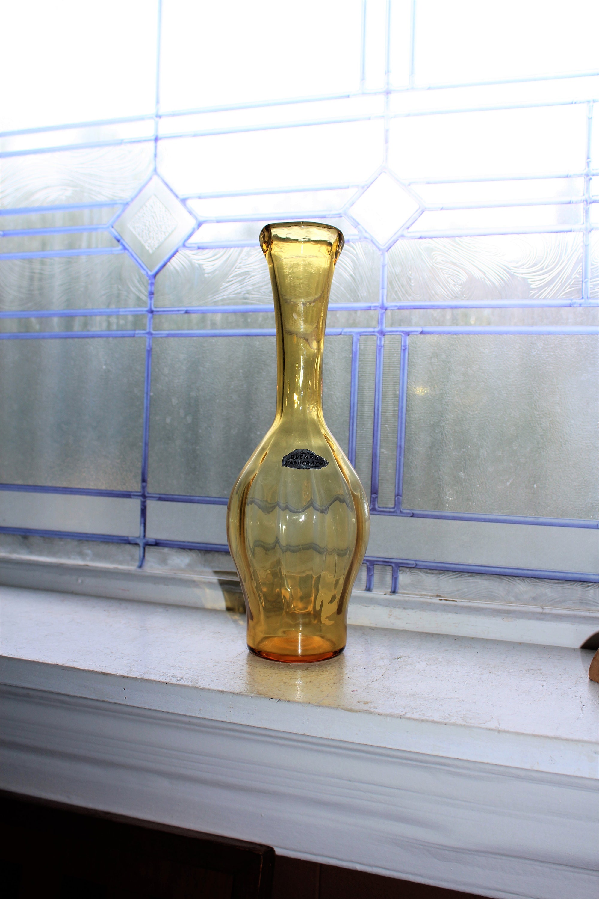 Vintage Blenko Glass Amber Bud Vase Mid Century Decor