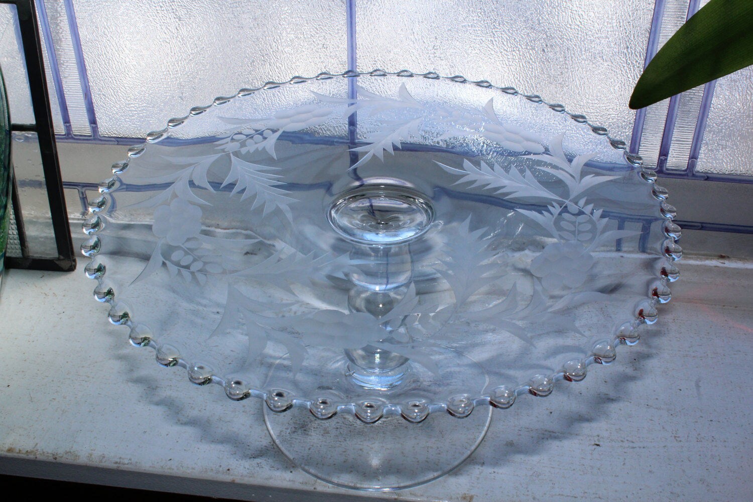 Candlewick Cake Stand 3 Ball Height Etched Glass