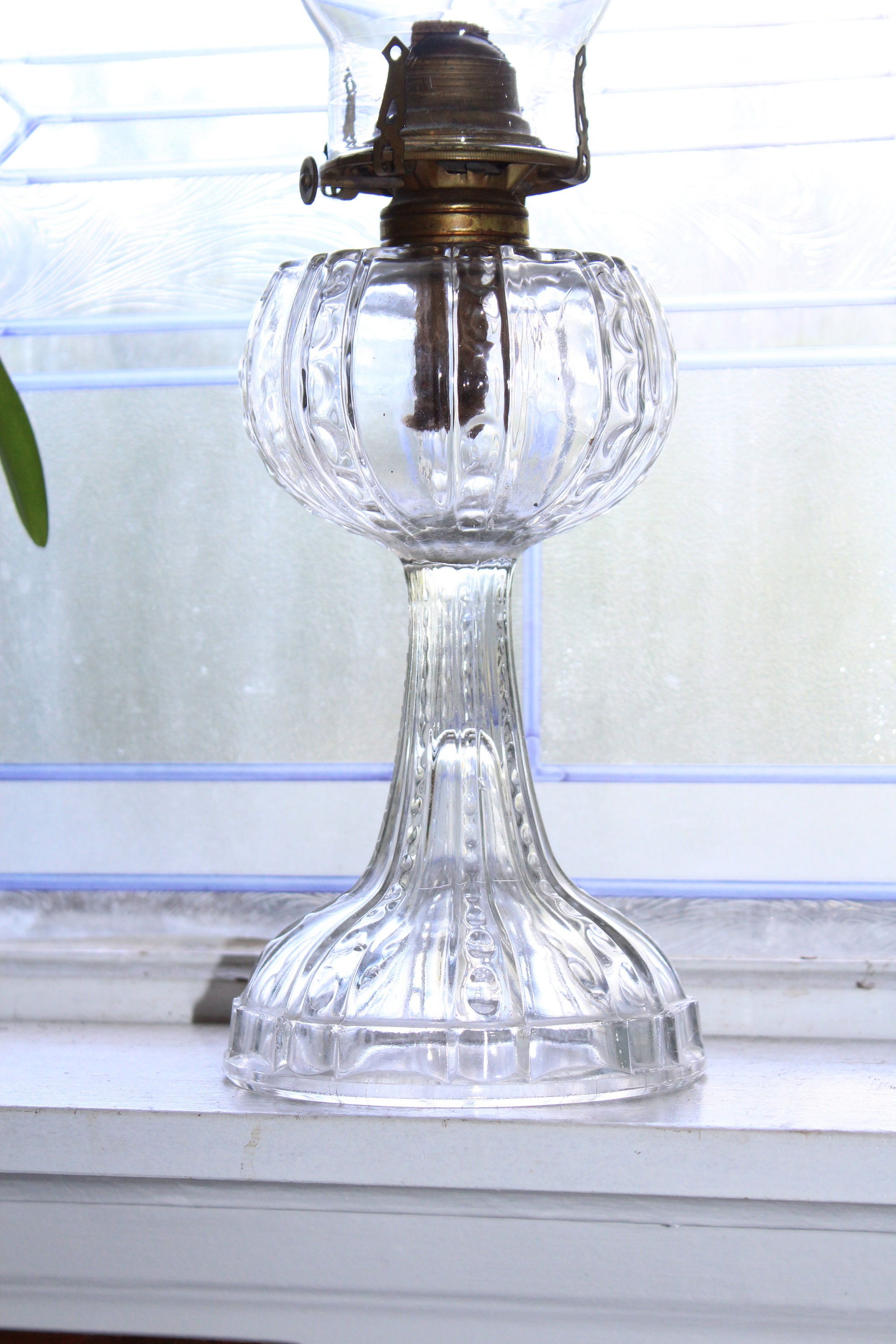 Antique Eapg Glass Oil Lamp With Chimney Victorian Decor