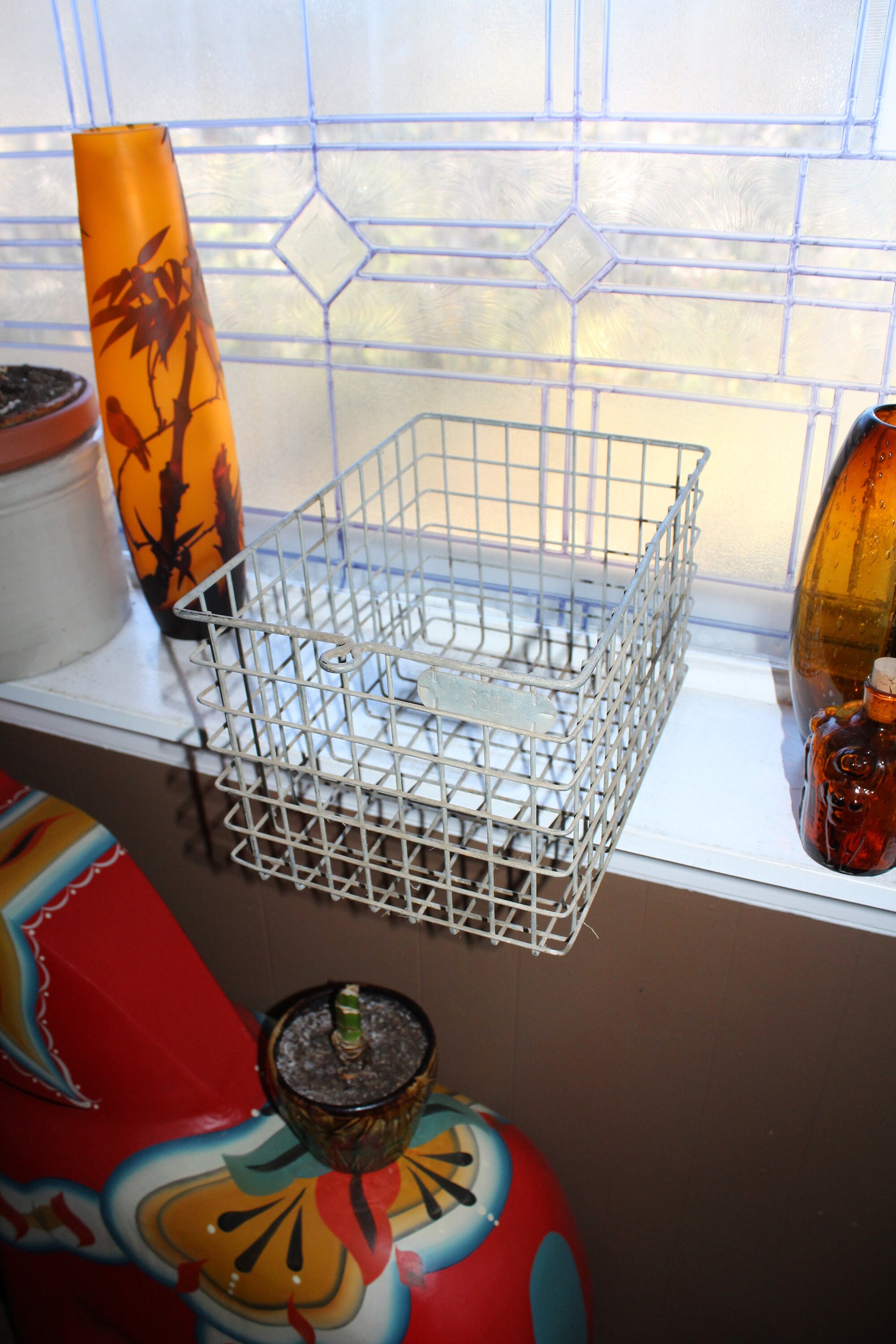 Vintage Wire Locker Basket Kitchen Bath Closet Industrial Storage