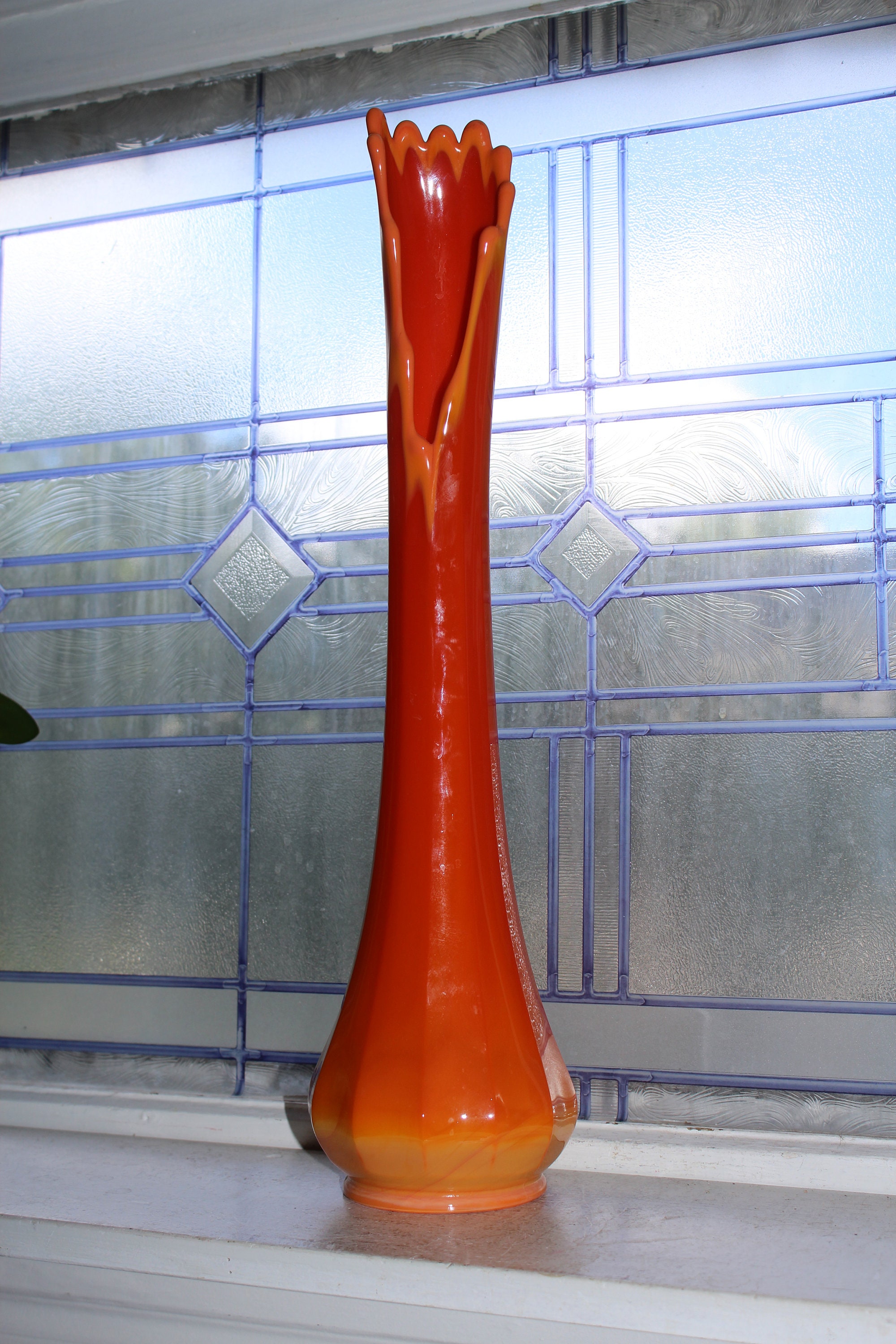 Large Orange Swung Glass Vase 20 Vintage Mid Century Modern