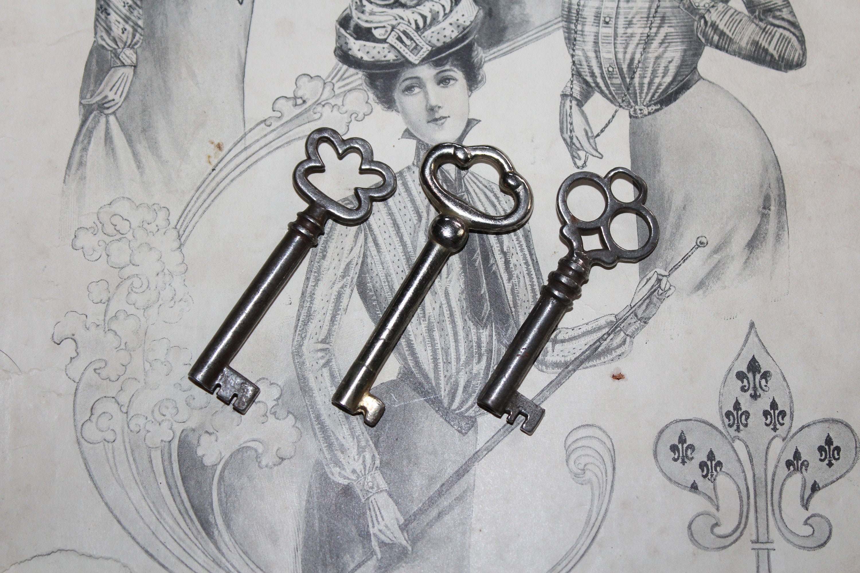 3 Antique Fancy Skeleton Keys