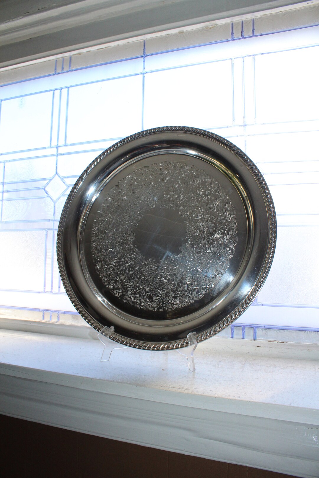 Large Silverplate Round Tray by Wm Rogers 272 - Etsy