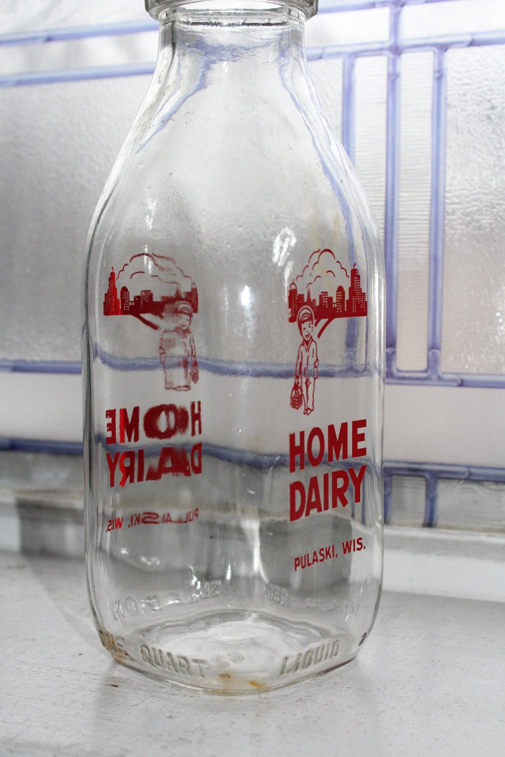 Vintage Square Quart Milk Bottle Home Dairy Pulaski Wisconsin
