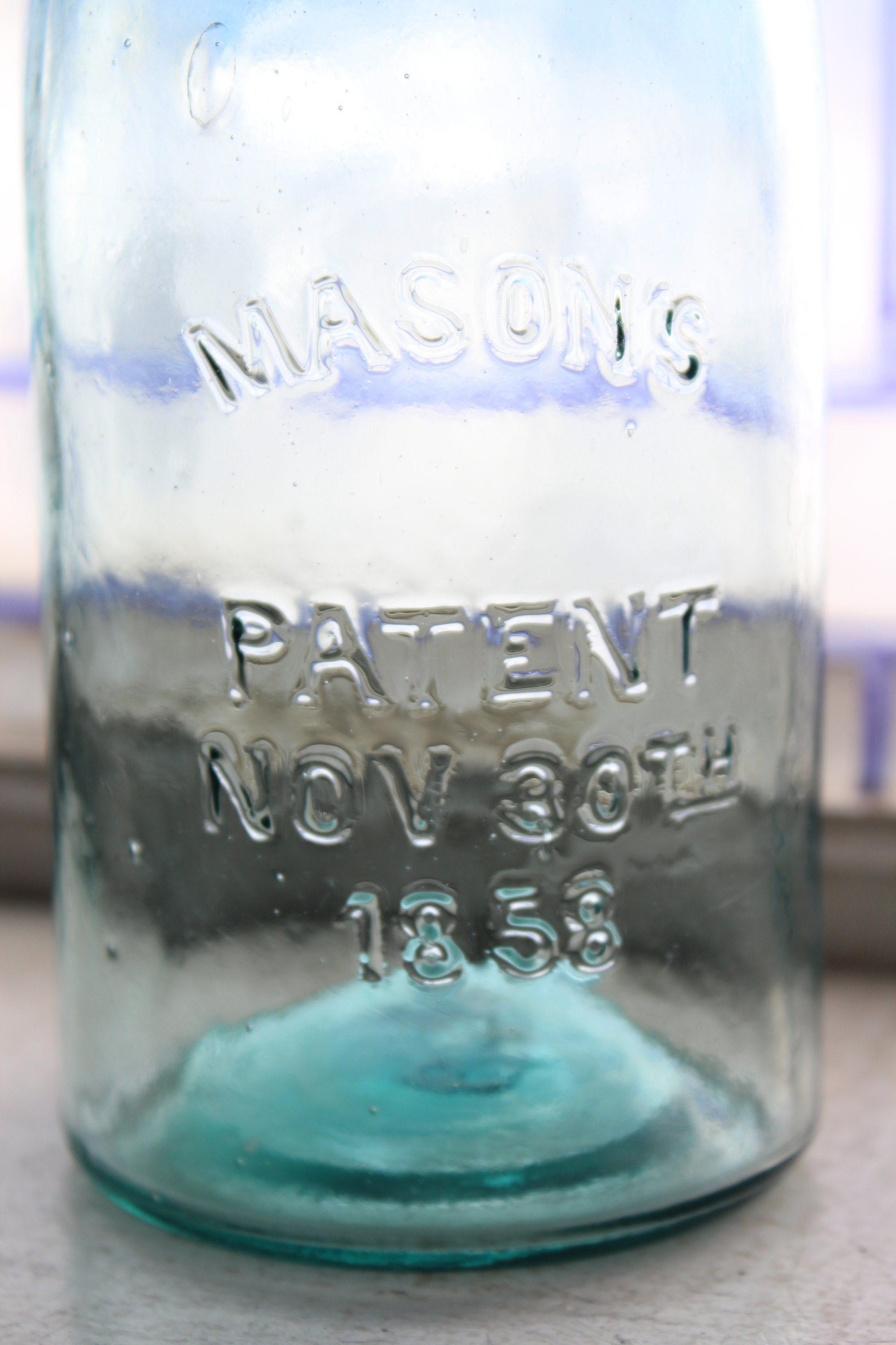 Antique Blue Mason Jar Quart Mason's Patent Nov 30th 1858