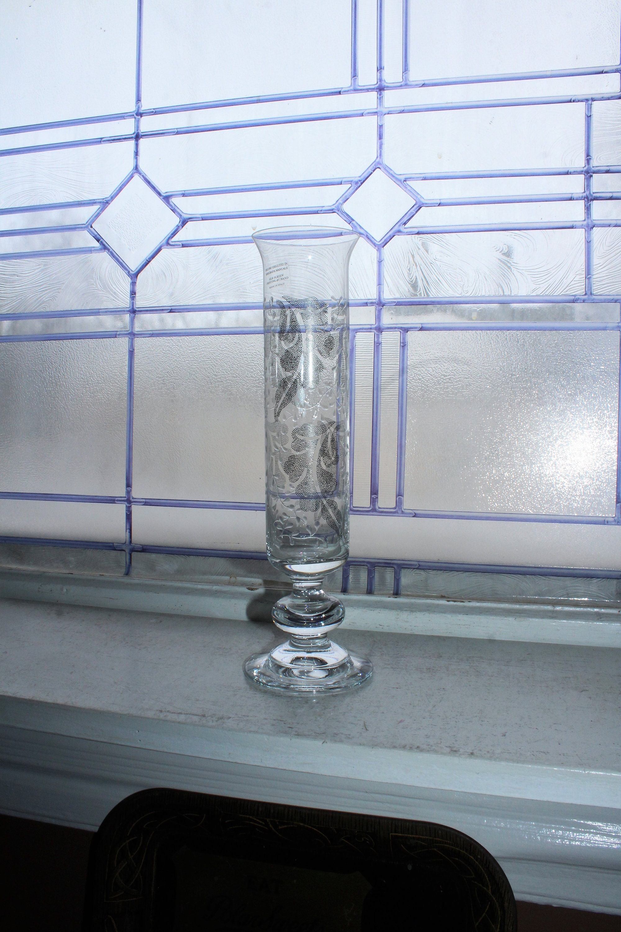 Large Glass Bud Vase Italian Preston Bailey Silk Screen Printed