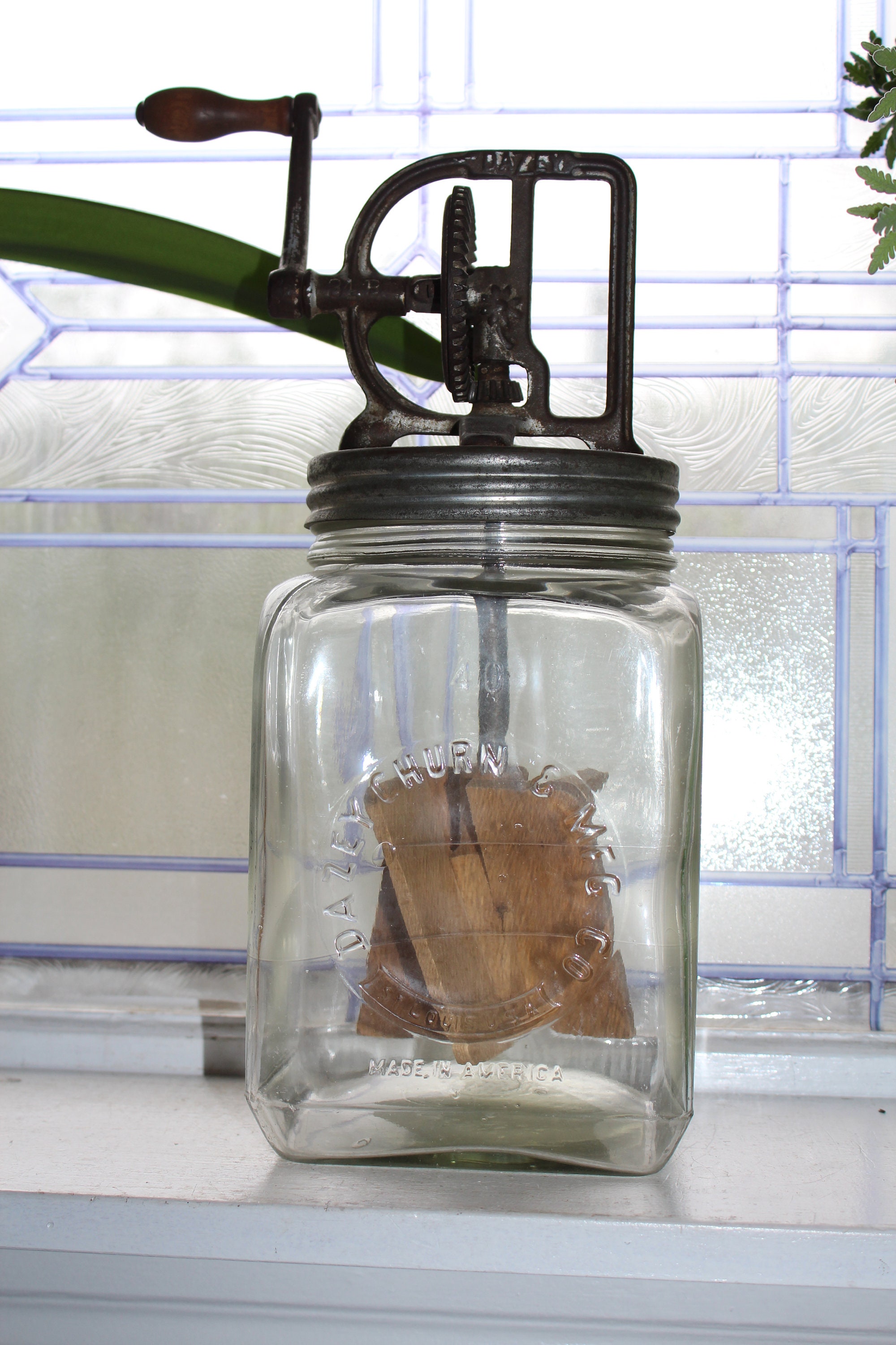 Antique Dazey Glass Butter Churn No. 40 Rustic Farmhouse Decor