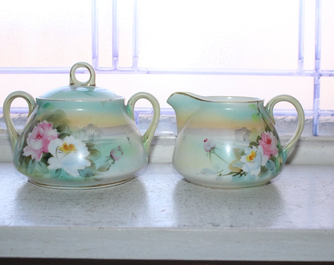 Antique Nippon Porcelain Sugar and Creamer Hand Painted