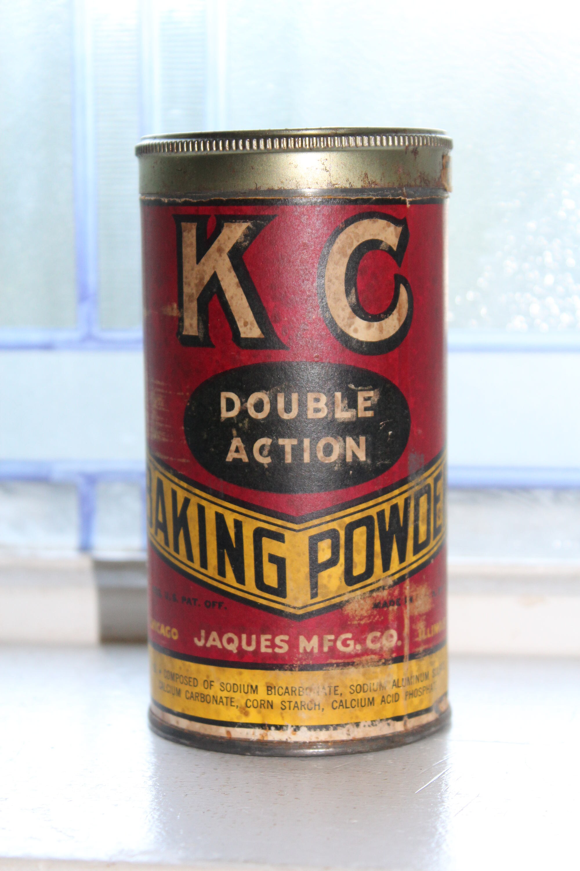 Antique KC Baking Powder Tin Rustic Farmhouse Kitchen Decor