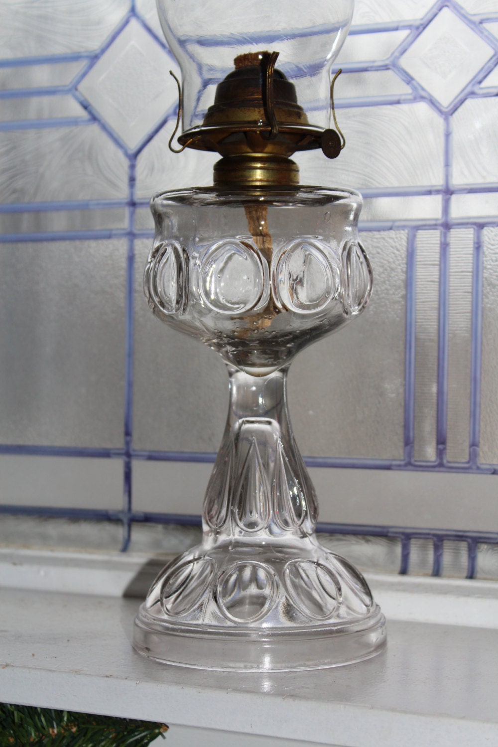 Reserved for Workoutdiva Antique Pressed Glass Oil Lamp 1800s Farmhouse