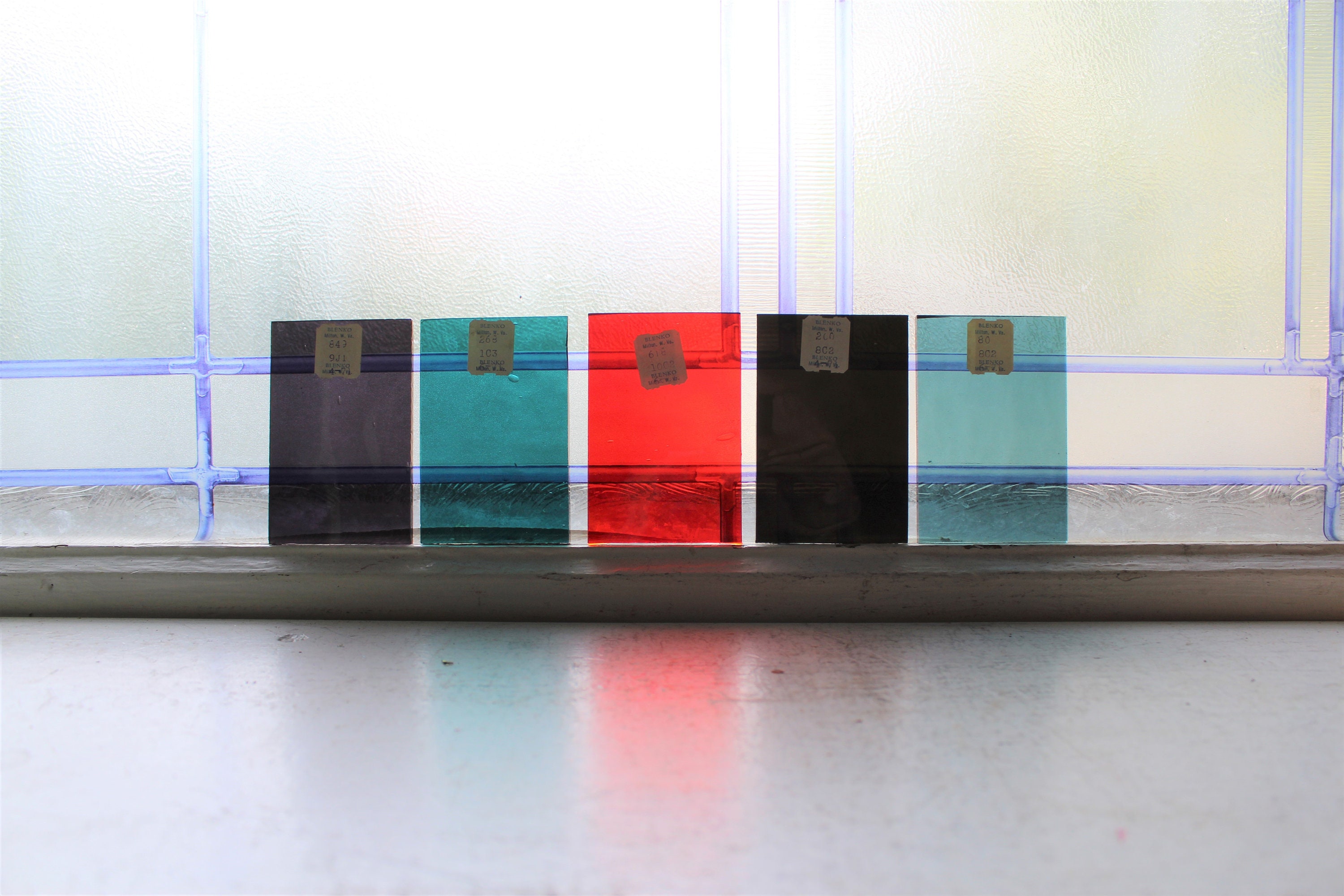 5 Vintage Blenko Stained Glass Sample Blocks 2 x 3