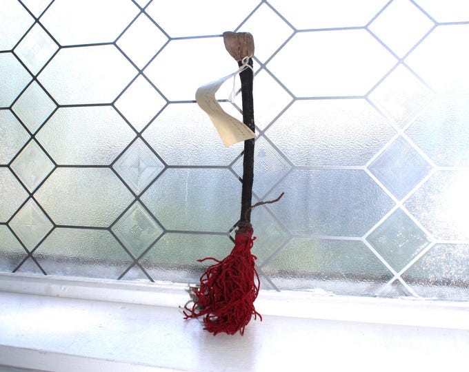 Vintage Bolivia Ritual Object Wood Yarn Leather