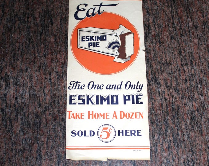 Vintage 1920s Eskimo Pie Paper Sign Ice Cream Sign