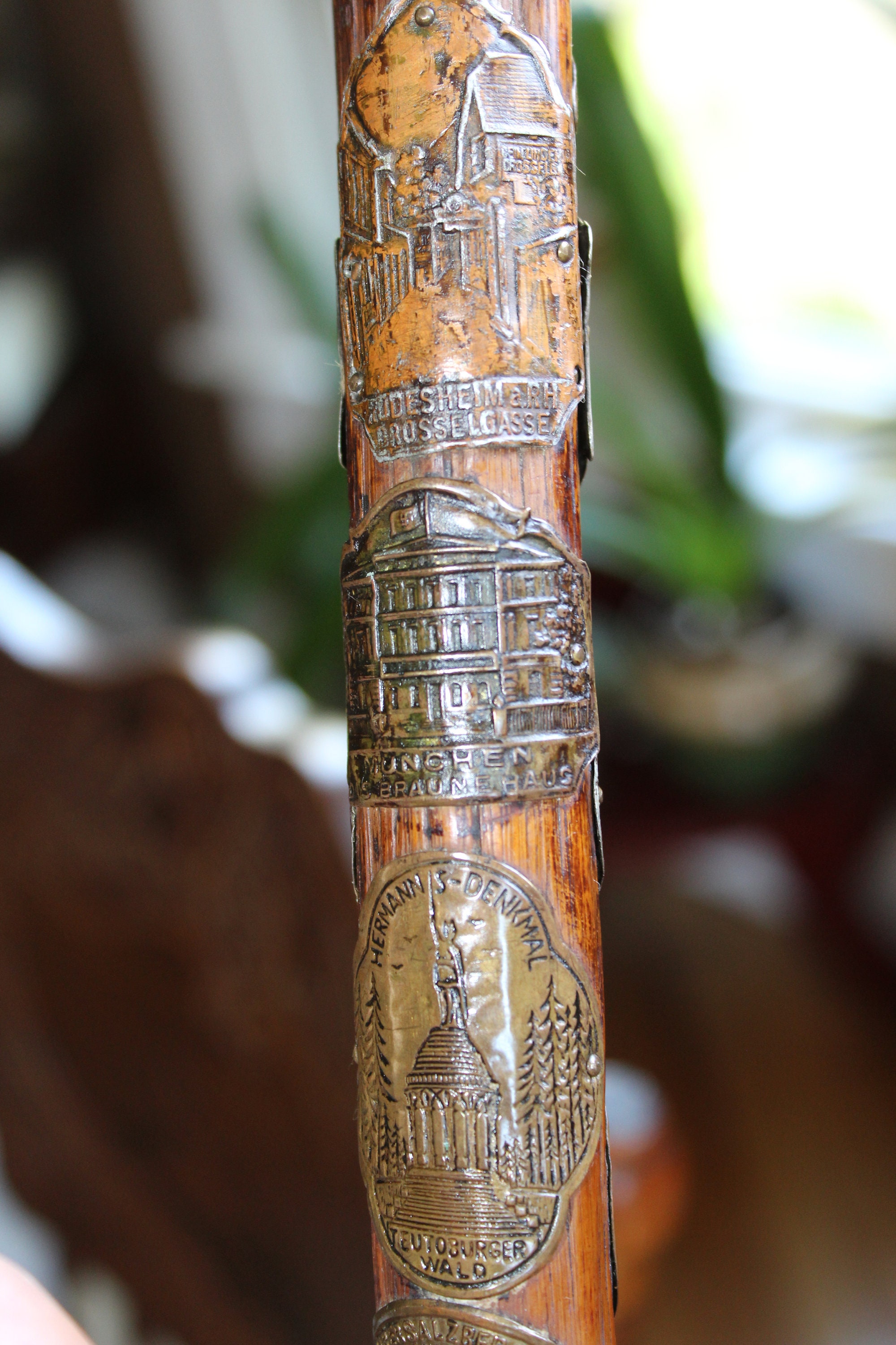 Vintage Volksmarch Hiking Cane Walking Stick with 25 Badges 1930s