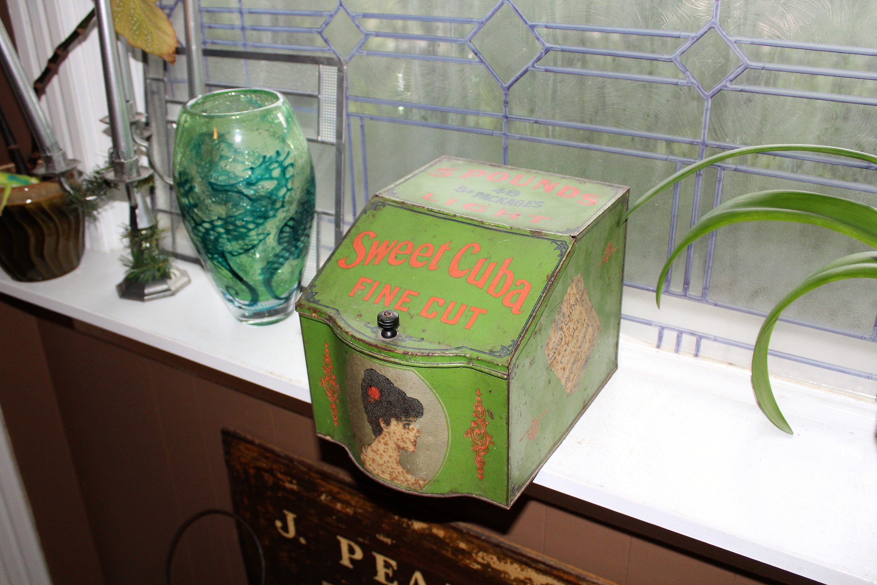Antique Sweet Cuba Tobacco Tin Large Store Display Size