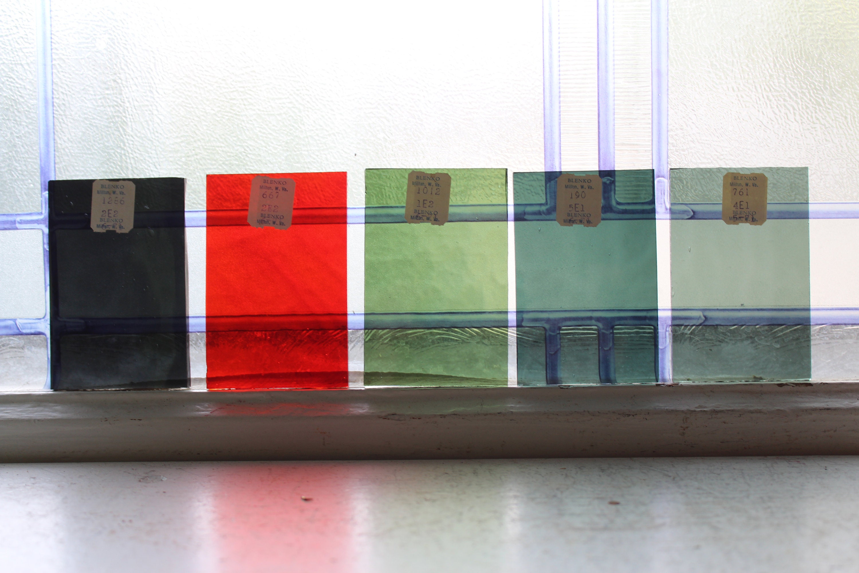 5 Vintage Blenko Stained Glass Sample Blocks 2 x 3