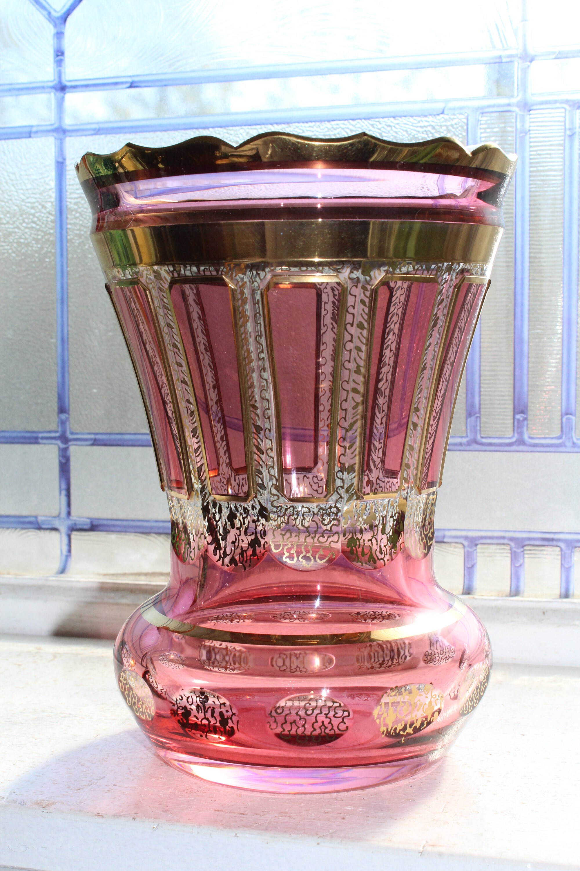 Moser Glass Vase Cranberry Red and Gold Antique 1900s