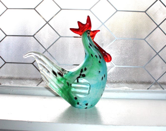 Vintage Murano Art Glass Rooster Chicken Figurine 8"