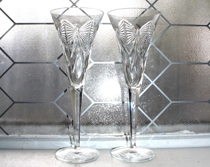 Waterford Crystal Celebration Happiness Champagne Toasting Flutes Pair
