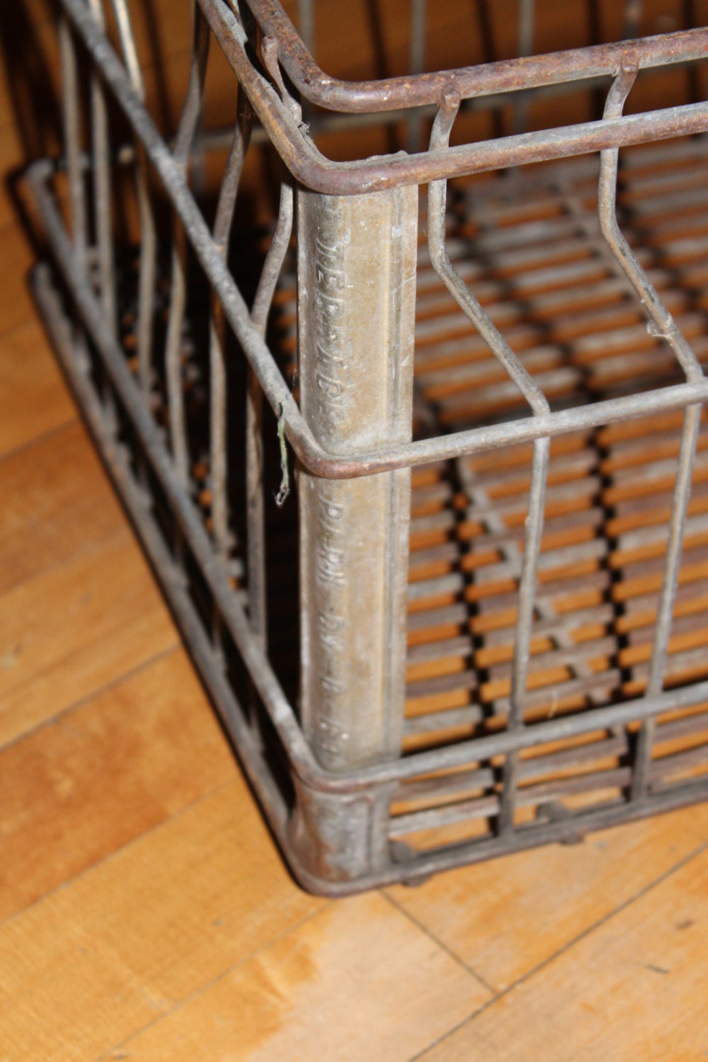 Large Vintage Wire Milk Crate Industrial Farmhouse Decor Terrace Park Dairy