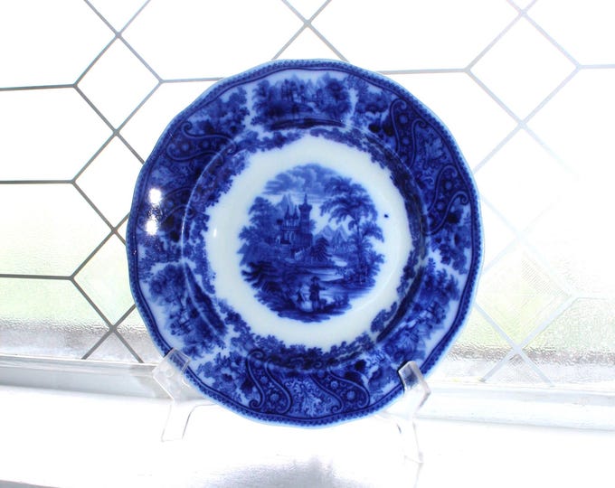 Antique 1889 Flow Blue Flat Soup Bowl Burgess & Leigh Middleport England