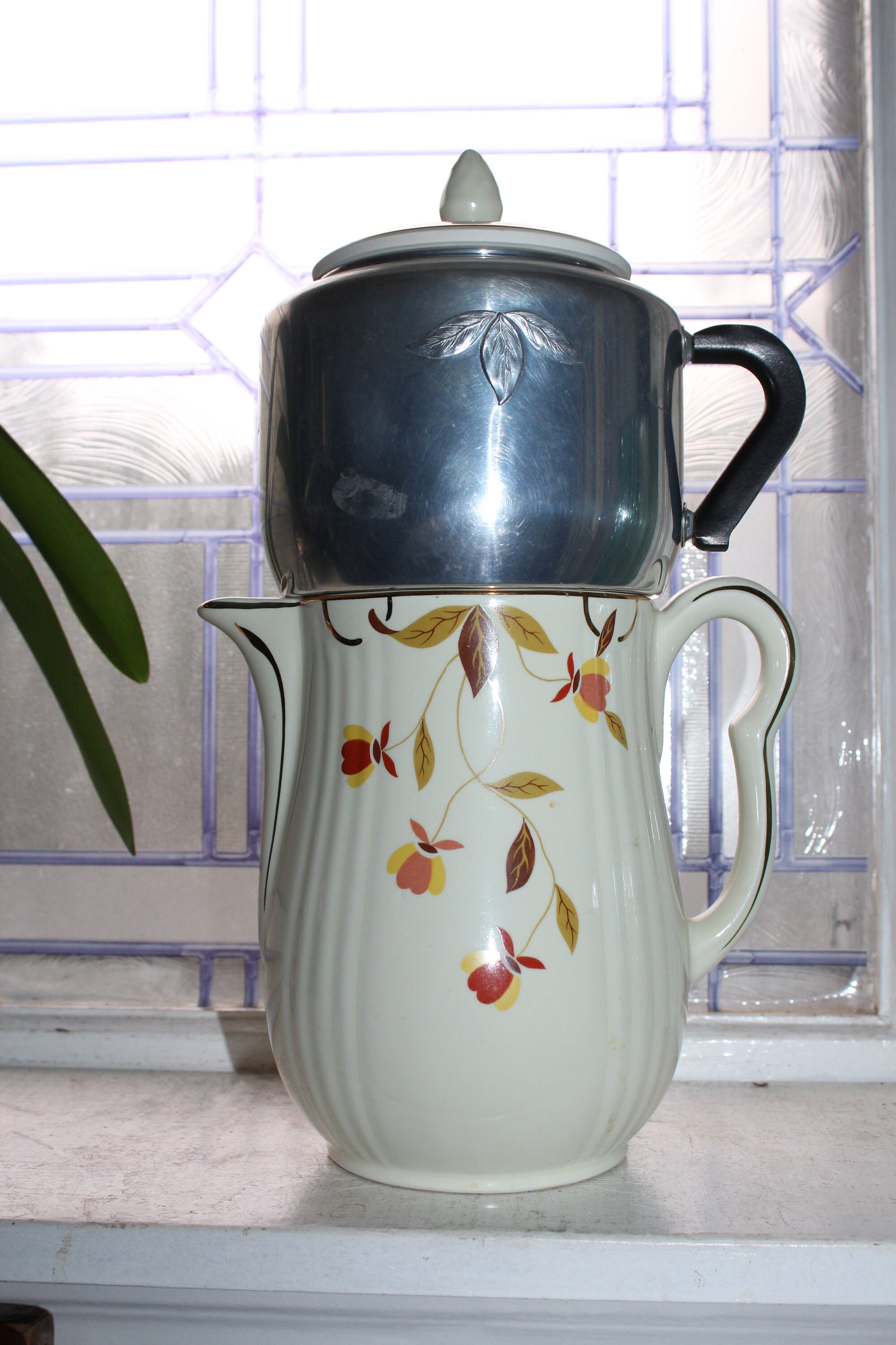 Hall Autumn Leaf Coffee Pot with Drip Insert Jewel Tea Vintage 1950s