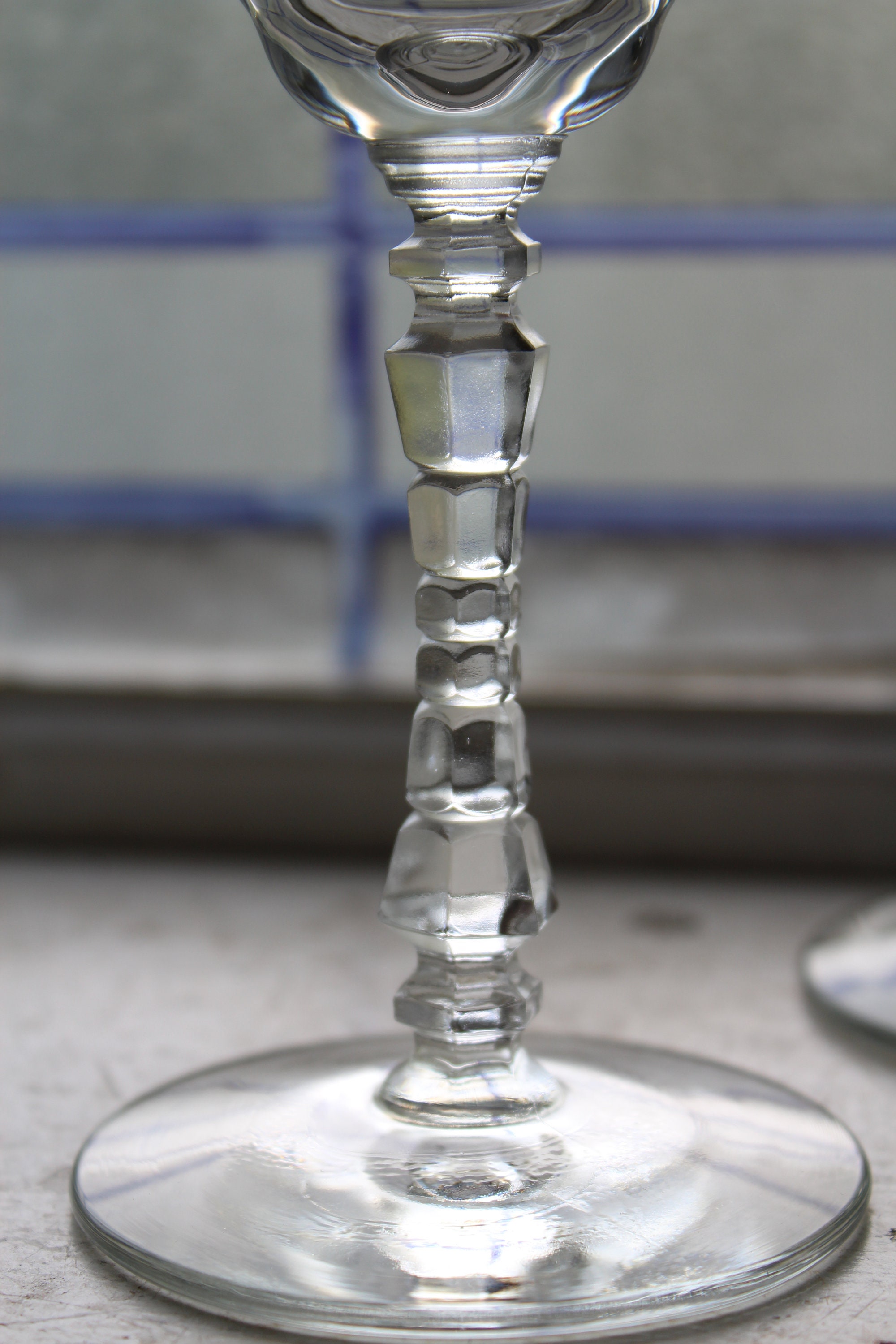 6 Art Deco Etched Glass Wine Glasses Vintage Barware 1930s