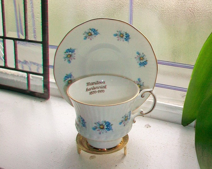 Vintage Tea Cup and Saucer Elizabethan Bone China Manitoba Centennial 1970