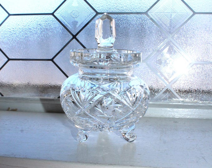 Vintage Cut Crystal Pinwheel and Fan Jam Jar with Lid