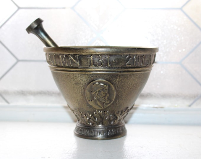 Vintage Brass Galen Apothecary Mortar and Pestle