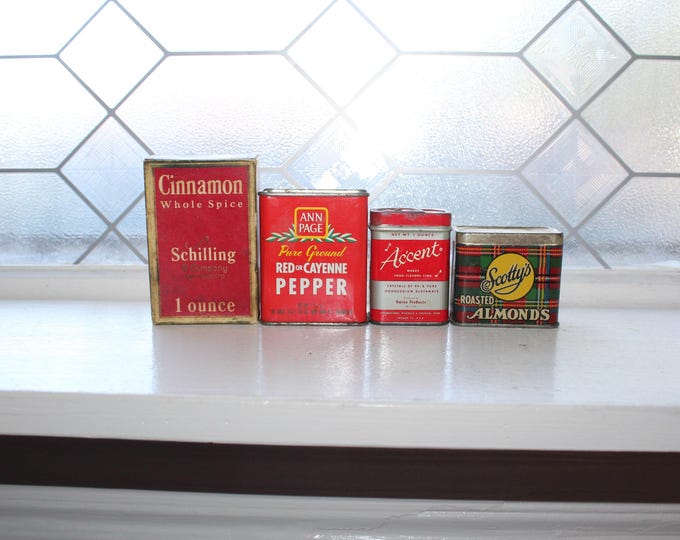 4 Vintage Kitchen Spice Tins Schilling Ann Page Accent Scotty's